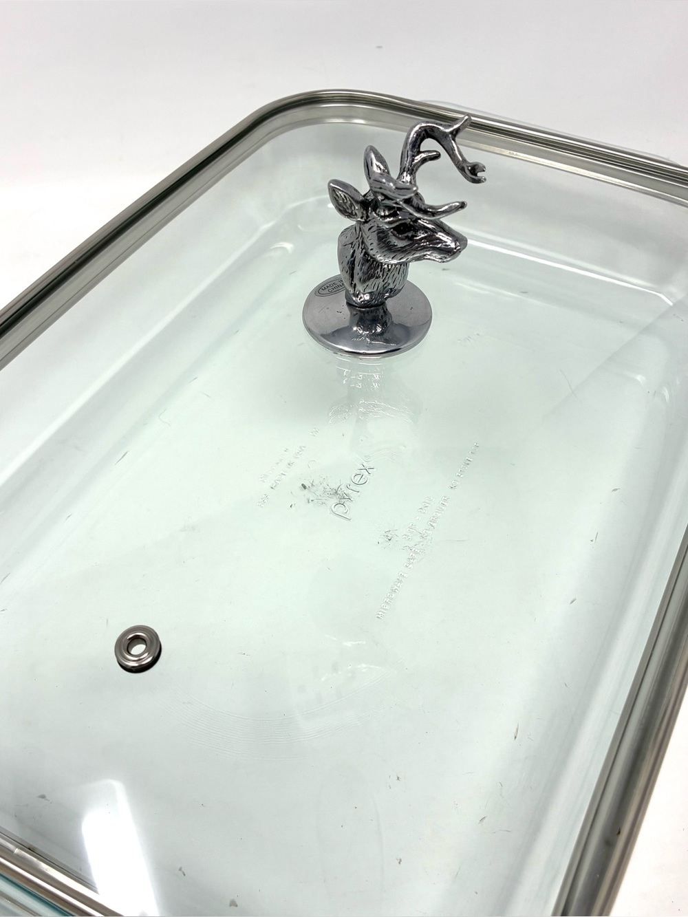 Arthur Court Deer Head LID For Pyrex 3QT Baking Dish Aluminum Glass